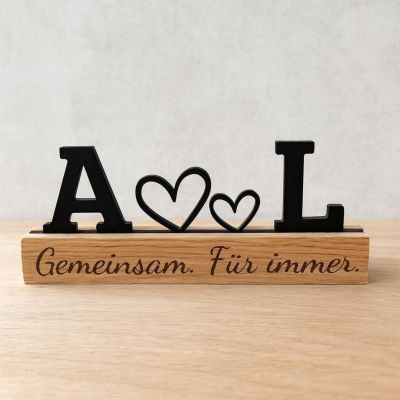 Personalized Double Initials & Hearts Partner Block, Couple Block with Wooden Base, Home Decor, Valentine's Day/Anniversary Gift for Him/Her/Couple
