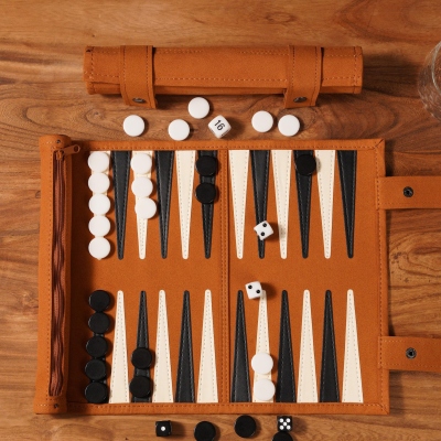 Personalized Leather Backgammon Set with Name, Vintage Travel Portable Roll-Up Board, Game Night Accessories, Birthday Gift for Chess Lovers/Groomsmen