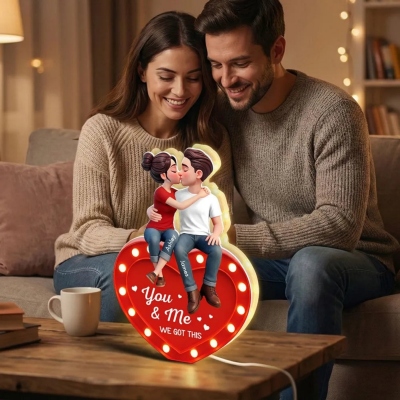 Custom Names Cartoon Kissing Couple on Heart LED Night Light, Acrylic Warm Glow Night Lamp, Bedroom Decor, Valentine's Day Gift for Her/Him/Couples