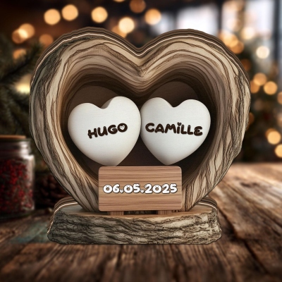Personalized Couple Names Carved Log Heart Sign, First Kiss Love Nest Home Decor, Anniversary/Valentine's Day gift for Couples/Newlyweds