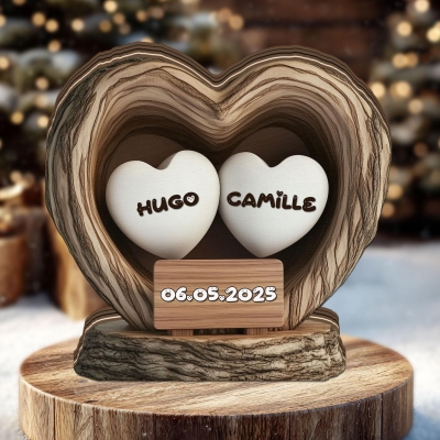Personalized Couple Names Carved Log Heart Sign, First Kiss Love Nest Home Decor, Anniversary/Valentine's Day gift for Couples/Newlyweds
