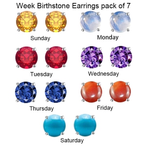 Personalized Week Birthstone Stud Earrings in Silver Pack of 7
