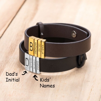 Personalized Name Leather Bracelet for Dad