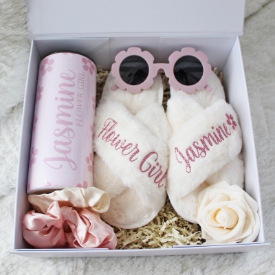 Personalized Name Flower Girl Proposal Gift Box Set, Keepsake Bundle from Bride with Six Color Themes, Wedding/Birthday/Christmas Gift for Kids/Girls