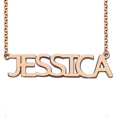 Block Letter Name Necklace Rose Gold - "Jessica"