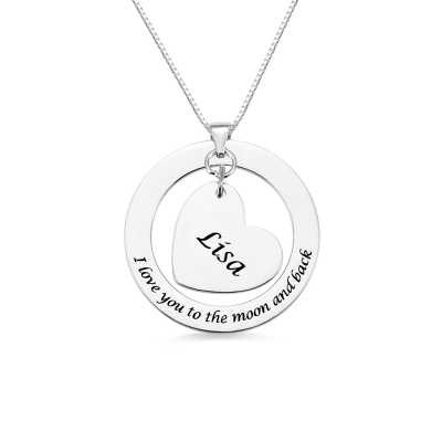 Love You Heart Charm Name Necklace For Women