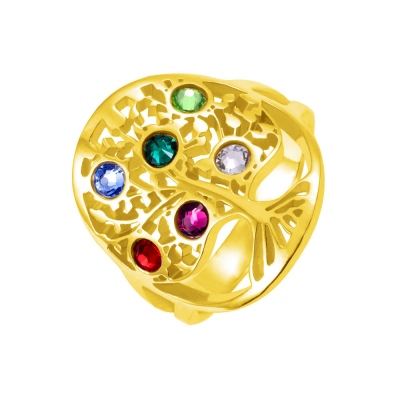 Family Tree Ring with Birthstones Gold Plated Silver