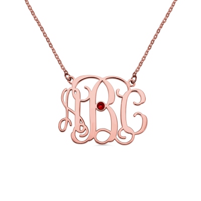 Celebrity Monogram Initial Necklace Engraved Birthstone Rose Gold