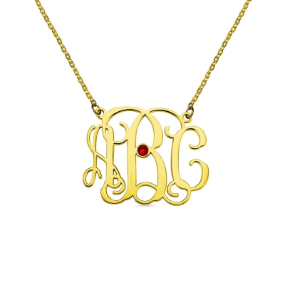 18K Gold Plated Celebrity Monogram Necklace Engraved Birthstone