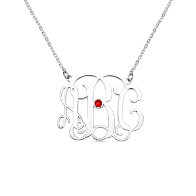 Personalized Sterling Silver Monogram Necklace With One Birthstone
