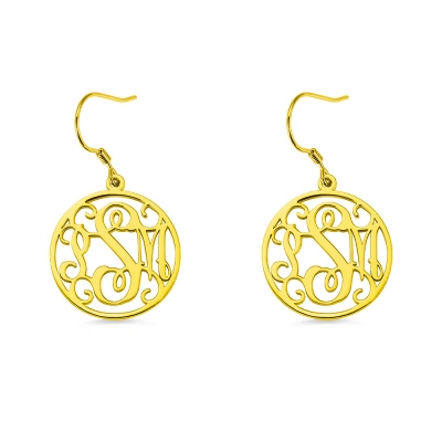 Circle Monogram Initial Earrings In Gold