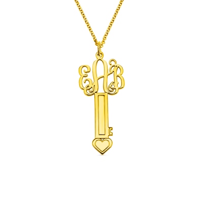 18K Gold Plated Key Monogram Initial Necklace