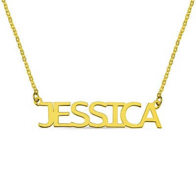 Block Letter Name Necklace In Gold - 