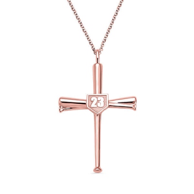 Engraved Single Double Side Baseball Cross Necklace