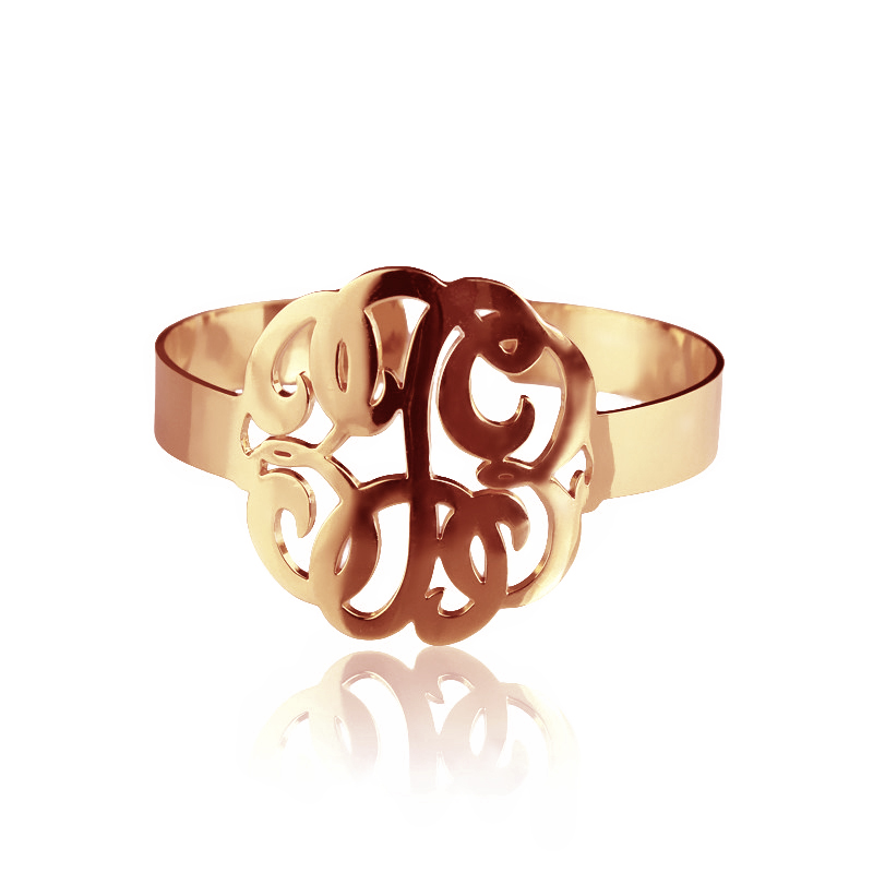 Hand Drawing Monogram Initial Bracelet 1.6 Inch Rose Gold Plated ...