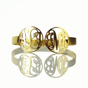Gold 2 Monogrammed Initial In 2 Circles Bracelet