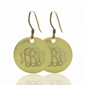 Solid Gold Circle Signet Monogram Earrings