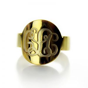 Solid Gold Engraved Monogram Initial Ring