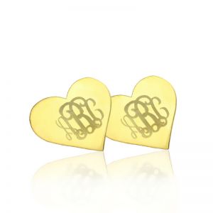 Custom Heart Studs Monogram Earrings Solid Gold