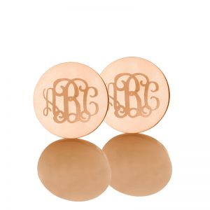 Circle Monogram 3 Initial Name Earrings Solid Rose Gold