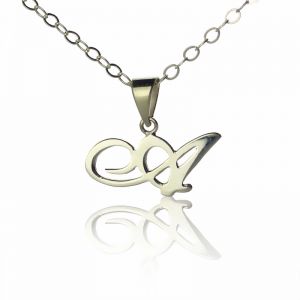 Personalized Madonna Style Initial Necklace Solid White Gold