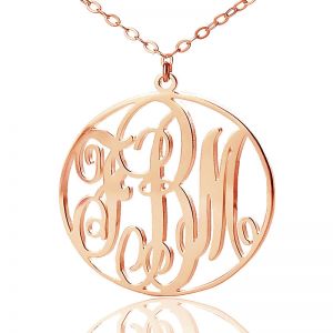 Solid Rose Gold Vine Font Circle Initial Monogram Necklace