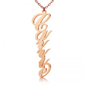 Solid Rose Gold Personalized Vertical Carrie Style Name Necklace