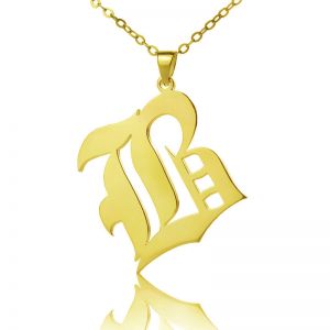 Solid Gold Old English Style Single Initial Name Necklace
