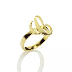 Personalized Carrie Initial Letter Ring 18k Gold Plated