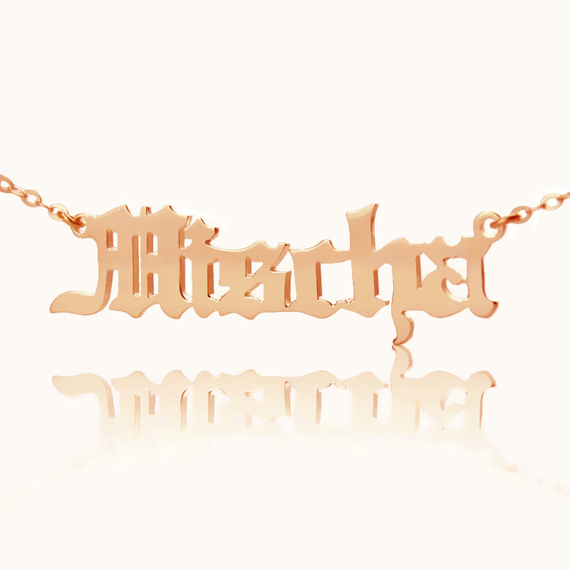 HANDMADE Personalised Old English Font Name Necklace,18K Rose Gold Plated 