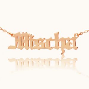 Custom Old English Font Name Necklace Solid Rose Gold