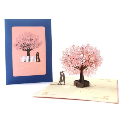 Custom Anniversary Card with Envelope, Valentine's Day Card, 3D Cherry Blossom Pop Up Card, Couple Blessing Greeting Card, Creative Gift for Wife/GF