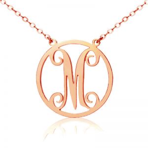 Solid Rose Gold Single Initial Circle Monogram Necklace