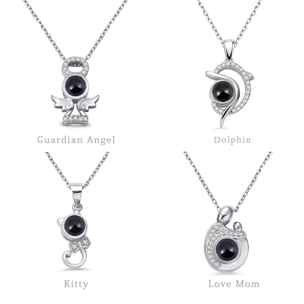 Personalized Projection Name Necklace That Says I Love You in 100 Languages Sterling Silver