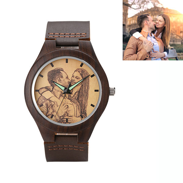 Engraved Classic Wooden Photo Watch
