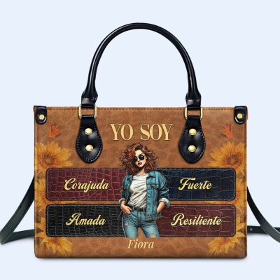 Personalized Empowerment Yo Soy Tote Bag with Name, Leather Vintage Motivational Self-love Quote Handbag, Birthday/Mother's Day Gift for Mom/Women/Her