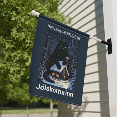 Personalized Family Name Yule Cat Christmas Flag, Icelandic Jólakötturinn Folklore Garden Flag, Garden Decor, Christmas Gift for Mom/Grandma/Family