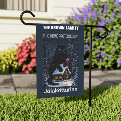 Personalized Family Name Yule Cat Christmas Flag, Icelandic Jólakötturinn Folklore Garden Flag, Garden Decor, Christmas Gift for Mom/Grandma/Family