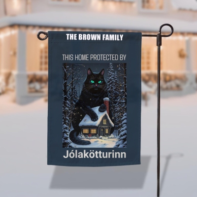 Personalized Family Name Yule Cat Christmas Flag, Icelandic Jólakötturinn Folklore Garden Flag, Garden Decor, Christmas Gift for Mom/Grandma/Family