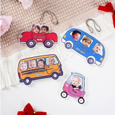 Custom 1-4 Children Face Photos in Car Hanging Ornament/Fridge Magnet, Funny Decor, Birthday/Mother's Day/Father's Day Gift for Mom/Dad/Grandparents
