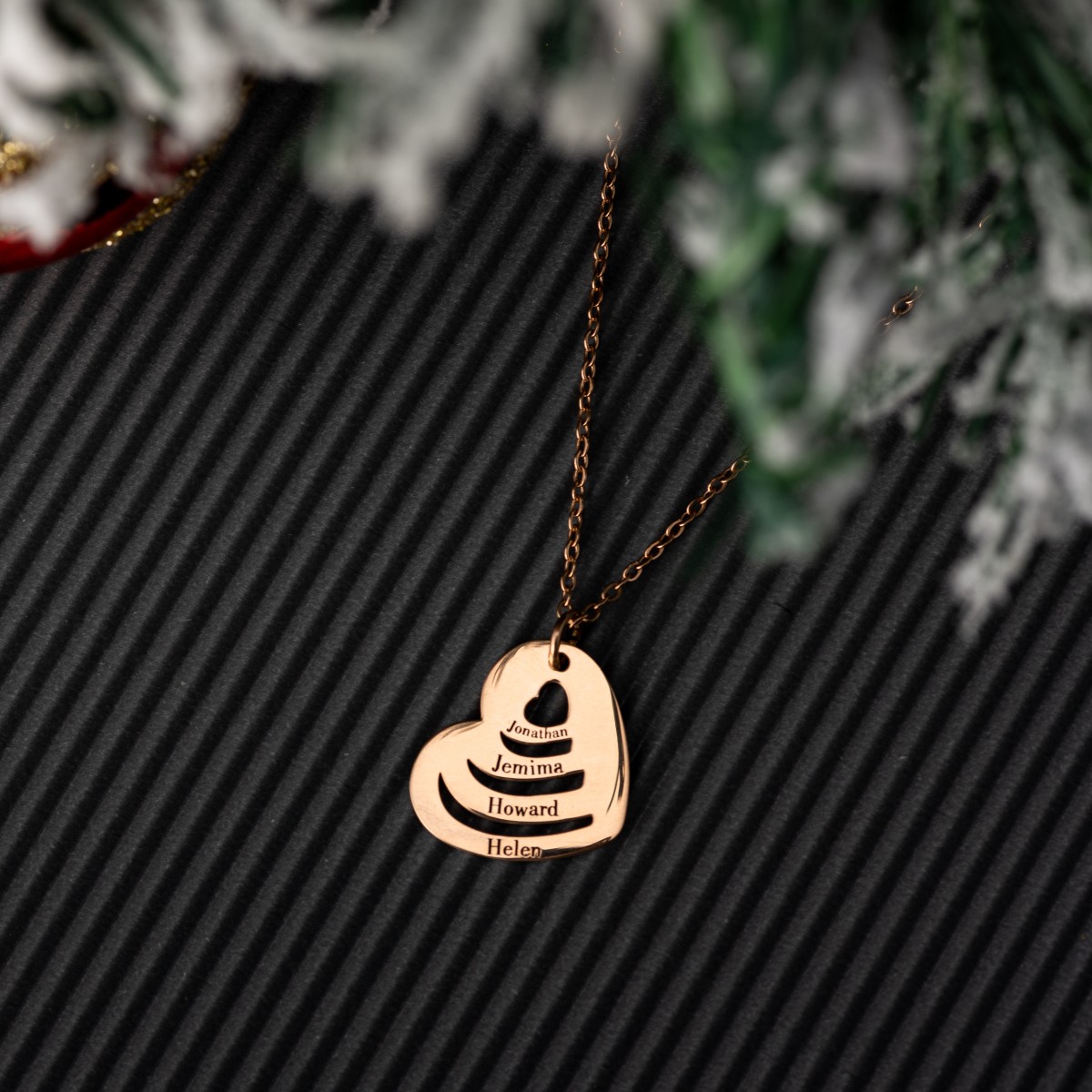 Custom Multiple Name Heart Pendant Necklace, Stainless Steel 26 Names