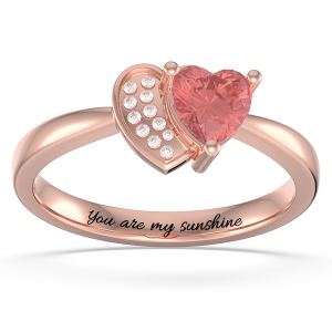 Personalized Heart in Heart Promise Ring with Birthstone in Rose Gold