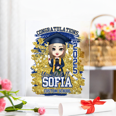 Personalized Name & Cartoon Character Graduation Congratulations Acrylic Plaque, Graduation Party Favor, Graduation Gift for Graduates