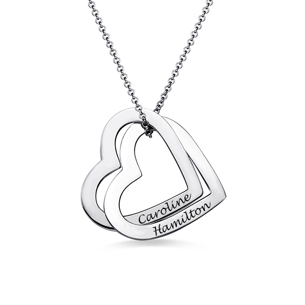 Double Heart Engraved Names Bracelet - GetNameNecklace