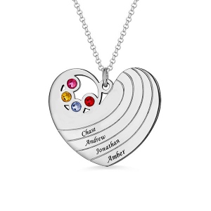 Personalized Heart Necklace with Birthstones&Name Sterling Silver