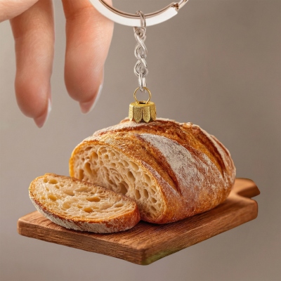 Personalized Sourdough Bread Keychain with Name, Realistic Food Keyring, Backpack Bag Accessory, Birthday Gift for Bread Enthusiasts/Baking Lovers