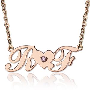 Custom 2 Initial Birthstone Name Necklace Rose Gold
