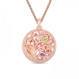 Round Cage Family Tree Birthstone Necklace In Rose Gold