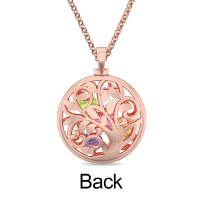 Round Cage Family Tree Birthstone Necklace In Rose Gold