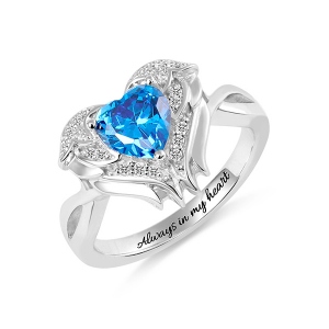 Engraved Angel Wings Ring with Birthstone Sterling Silver for Her